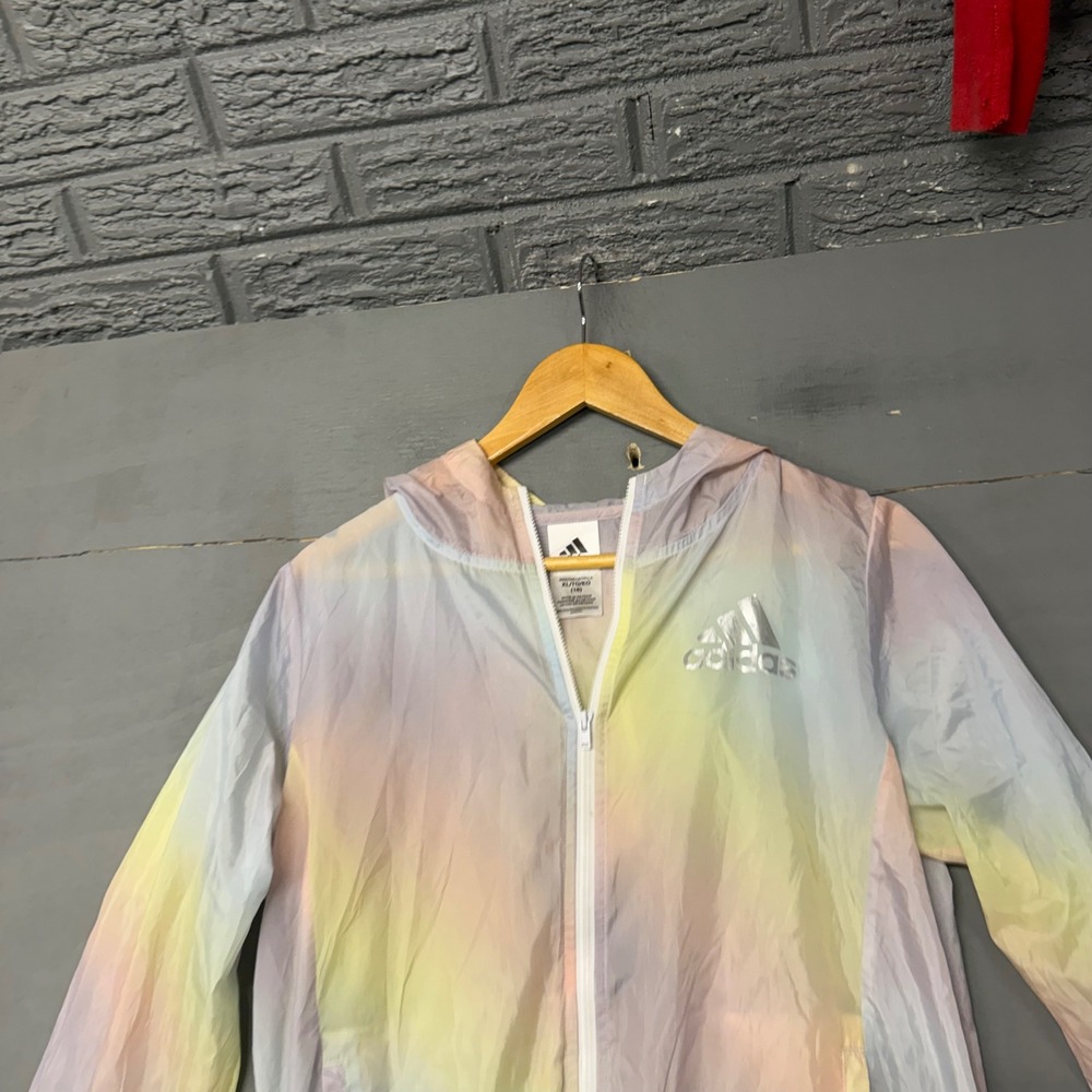 Adidas Girls XL 16 Pastel Watercolor Windbreaker Hooded Full Zip Jacket Multi
